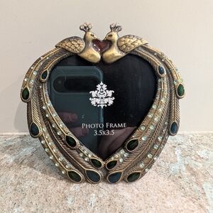 Peacock Faux Jeweled Photo Frame 3.5" X 3.5" Blue Green Patina